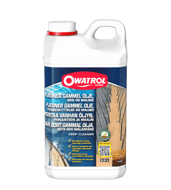 Deep Cleaner. Oliefjerner og lakfjerner til alle typer udendørstræ, såsom terrasser, dæk og gelændere på både. Biologisk nedbrydelig.