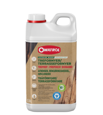 Afrensningsmiddel, der fjerner tidligere påført olie, pletter, terrassebejdser og maling fra udendørs træ. Indeholder for 90% biologisk nedbrydelige komponenter.